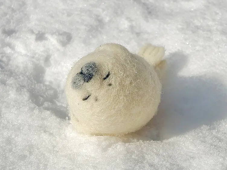 まるで大福のようなアザラシの赤ちゃんのフェルト人形